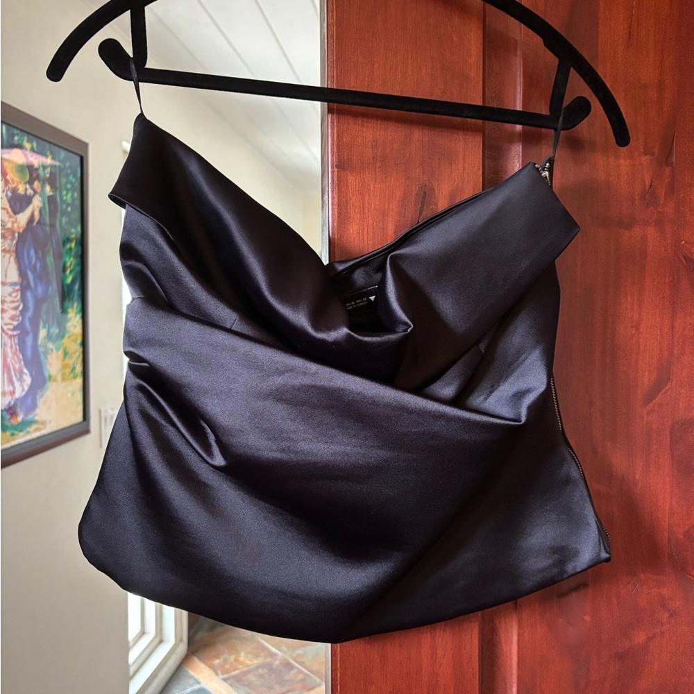 Zara Black Satin Off the Shoulder Top